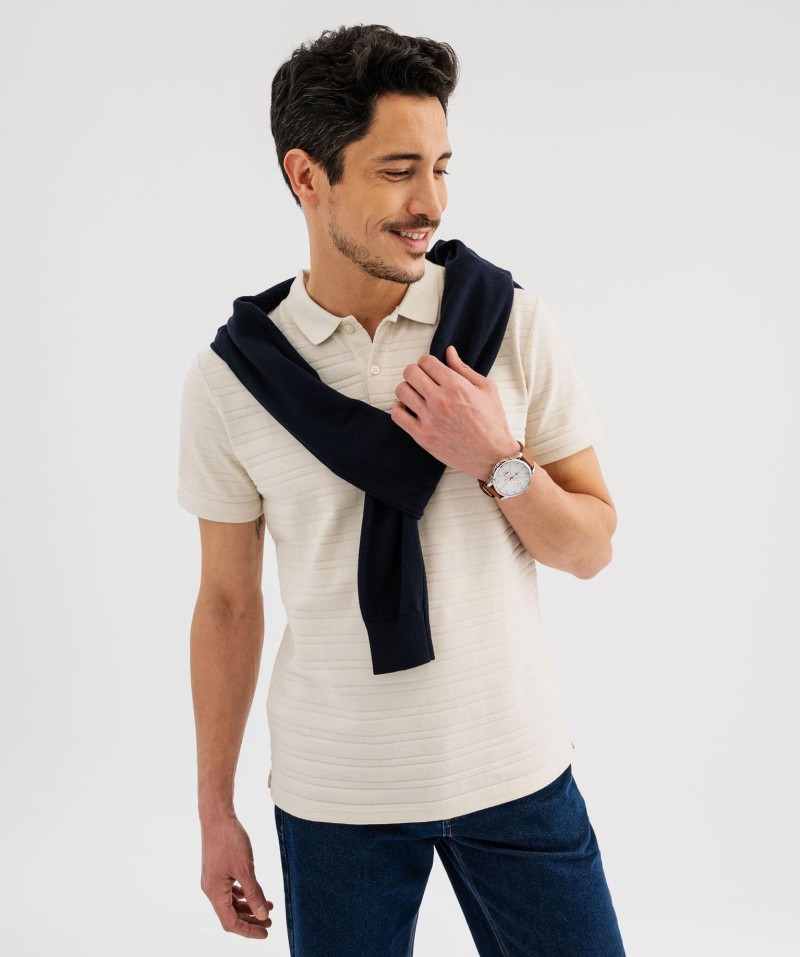 Polo manches courtes à rayures texturées homme